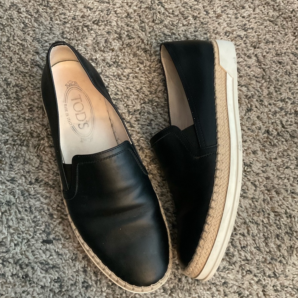 Tod’s Espadrille black leather Slip Ons - size 38.5